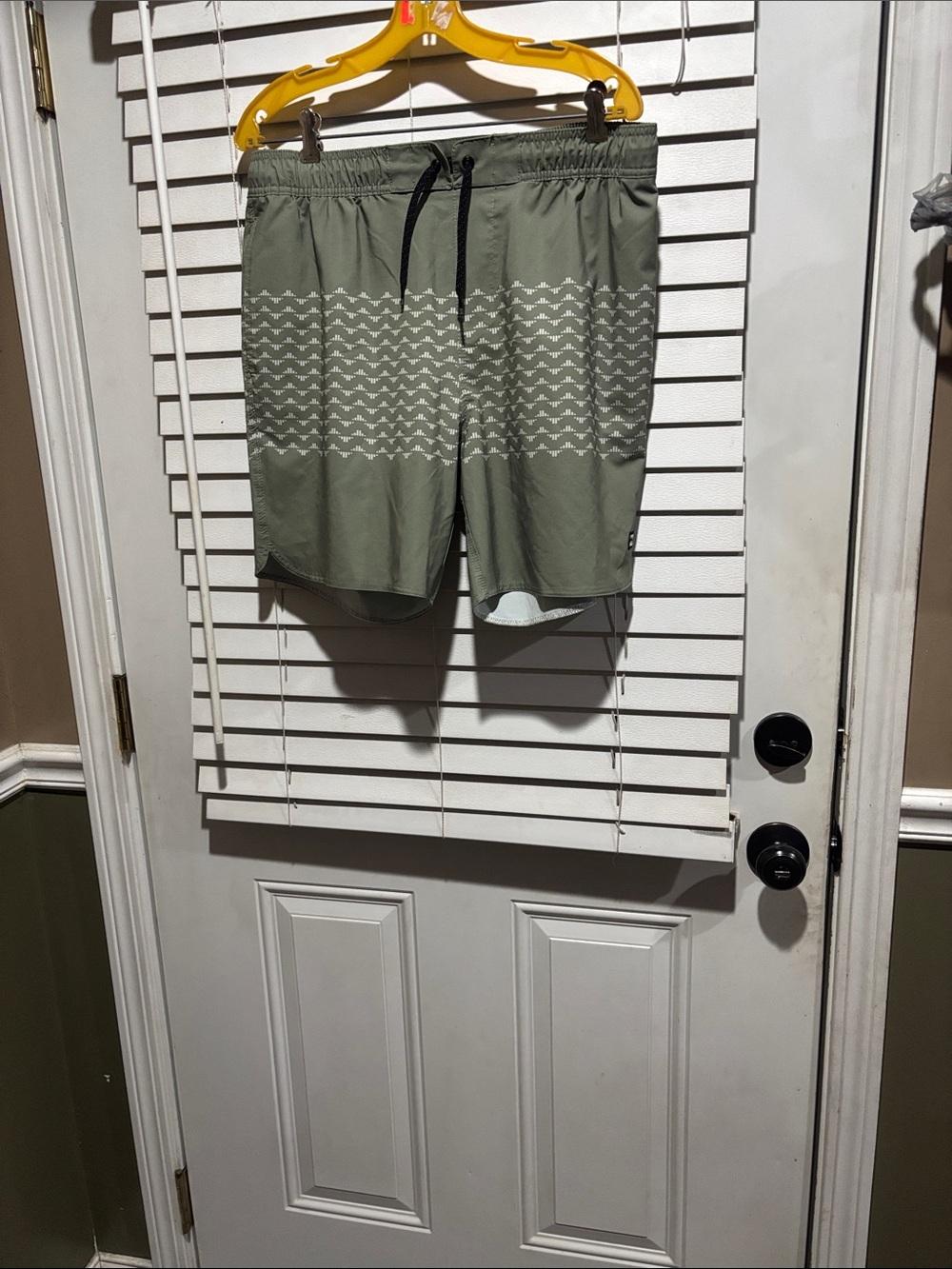 Light Olive Athletic Swim Shorts with Geometric Stripe